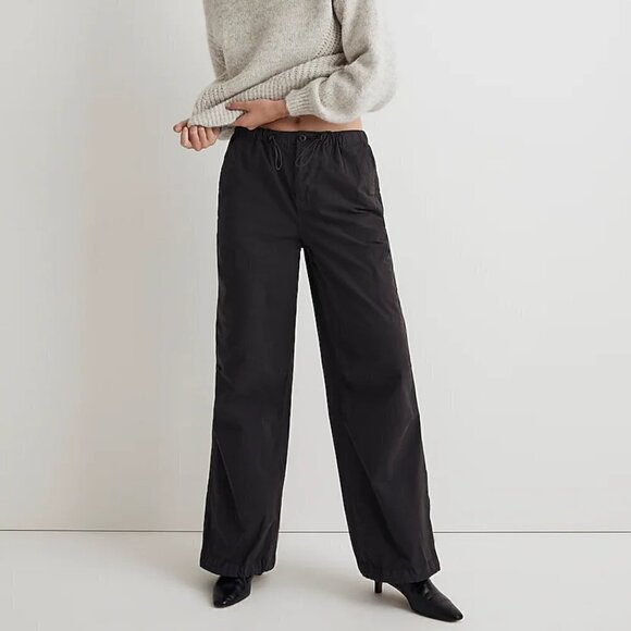 Madewell Cargo Parachute Pants Garment-Dyed Poplin Drawstring Black Size 24 NWT - Picture 1 of 11
